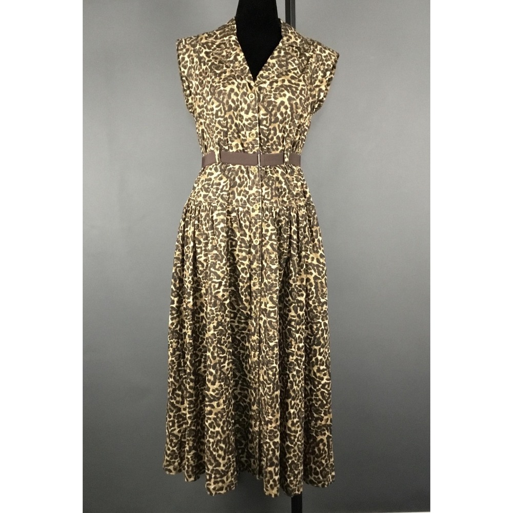 Urban Daizy Dress Womens Large Brown Leopard Print Button Front Maxi Belted